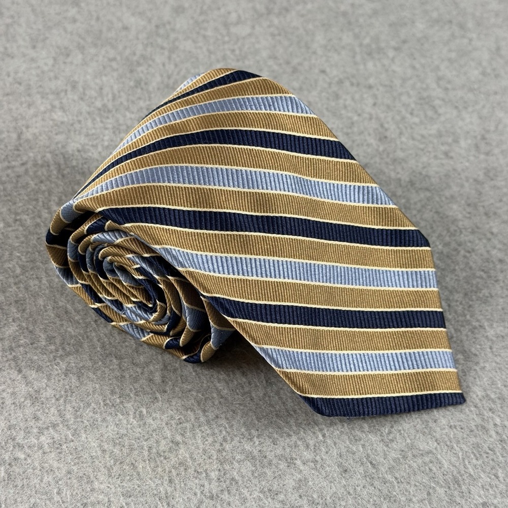 Vintage Paul Stuart Silk Stripe Tie Gold Blue Handmade Italy Necktie 59x3.5"